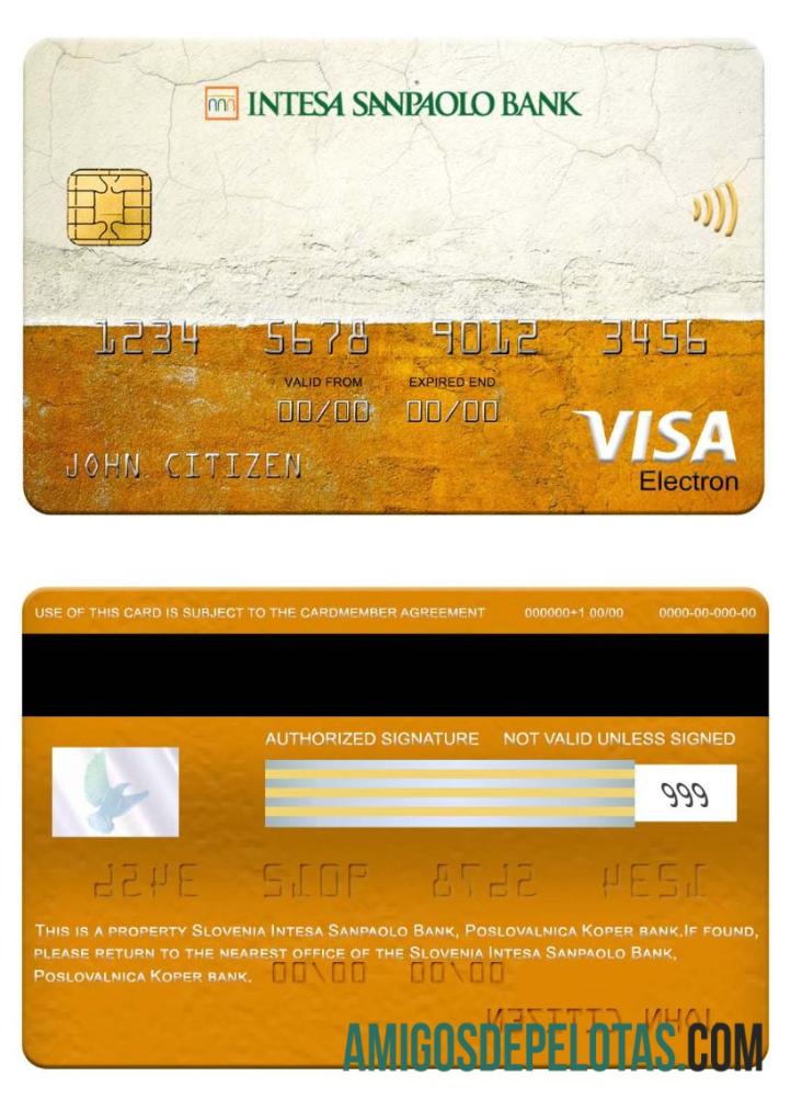 Eslovênia Intesa Sanpaolo Bank, Koper Bank Branch Cartão Visa Electron amostra